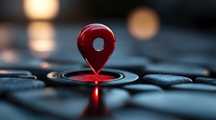 Red location marker on a dark surface.