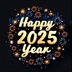 Circular Happy New Year 2025 Fireworks Design