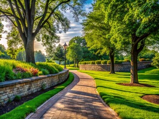 Fototapeta premium Pedestrian Trail in Thoroughbred Park, Lexington, Kentucky - Scenic Stone Pathway Photography