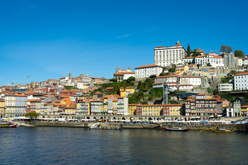 Fototapeta premium Porto City, Douro River on Sunny Day. Episcopal Palace and Historical Center. Portugal