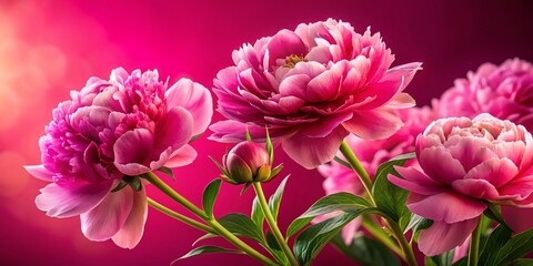 Fototapeta premium Pink Peonies Framed Beautifully on Red Background - Floral Arrangement Photography
