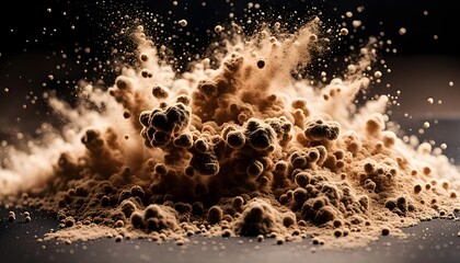 beige color powder explosion in a black isolated background	