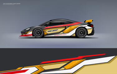 Fototapeta premium sporty racing graphics touch of orange lines Racing Car branding with racing wrap decal or livery design.