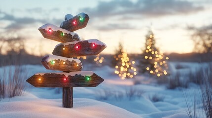 cartoon design wooden road sign with lights