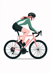 Obraz premium Minimalist Flat Illustration of an Elegant Female Cyclist on a Pink Road Bike