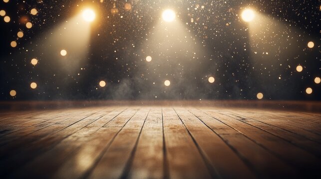 An empty scene featuring a blank mockup template (ballet floor spotlight with stage dust floating in the air) 