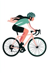 Obraz premium Minimalist Flat Illustration of an Elegant Female Cyclist on a Pink Road Bike