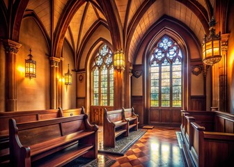 Obraz premium Serene Confession Space with Elegant Architectural Elements and Soft Lighting for Spiritual Reflection