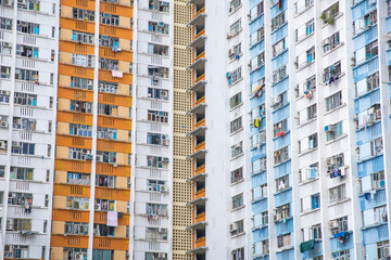 Hong Kong, China - Landscape of buildings against the sky taken from directly below