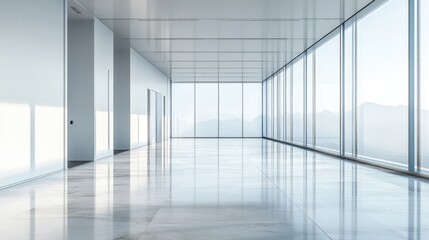 Fototapeta premium Empty office with large windows. Great for showcasing concepts like growth and opportunity.
