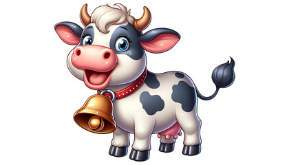 Playful Cow with a Bell A Cartoon Delight