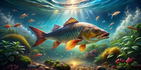 Fototapeta premium Struggling Fish Journeying Towards Freedom in a Captivating Underwater Scene