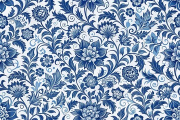 seamless blue white floral pattern background