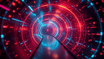 Obraz premium Futuristic Technology Background with Glowing Circuits and Digital Data Streams 