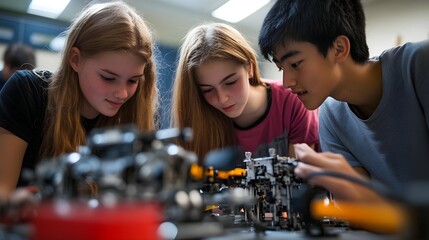 Collaborative Team of Students Engaging in Robotics Project