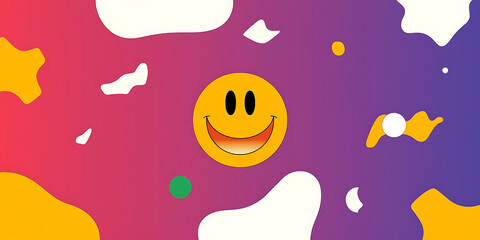 Fototapeta premium Yellow smiley face on abstract purple and pink background joyful and positive perfect for social media 