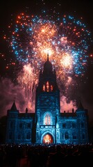 Spectacular Fireworks Over Historic Building