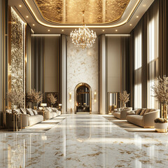 Luxurious Hotel Lobby with Terrazzo Flooring and a Modern Reception Area