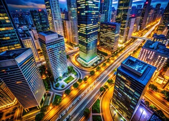 Fototapeta premium Stunning Night Photography of Urban Design Elements Illuminated by City Lights