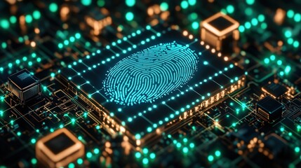 Obraz premium Futuristic Circuit Board Art with Glowing Microchip and Digital Data Flow in Neon Lights Reflecting Advanced Technology and Innovation in Electronic Design