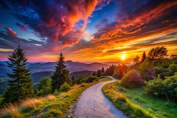 Obraz premium Stunning Silhouette Photography of a Pathway at Sunset for Nature Lovers and Adventurers