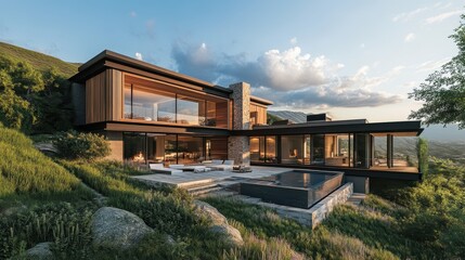 Obraz premium Modern House on Hill with Nature Surroundings