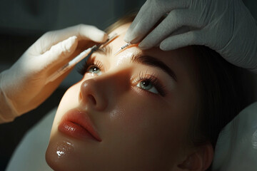 Naklejka premium Beautiful woman doing a cosmetic procedure with needles