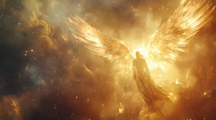 Angelic warrior in divine light. Celestial Guardian. Illustration