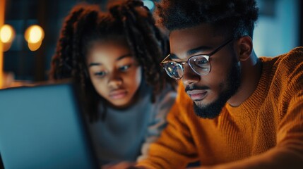 Collaborative Focus - Students Sharing Resources at Night