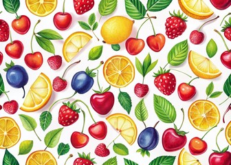 Summer Fruits Pattern in Pink and White for Fabric Design