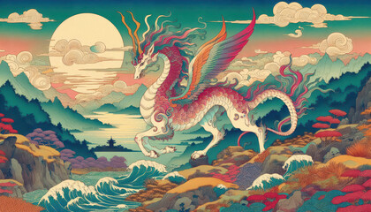 Obraz premium 浮世絵／麒麟