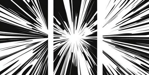 Dynamic Black and White Abstract Designs Representing Speed in Comic Book Art Style

