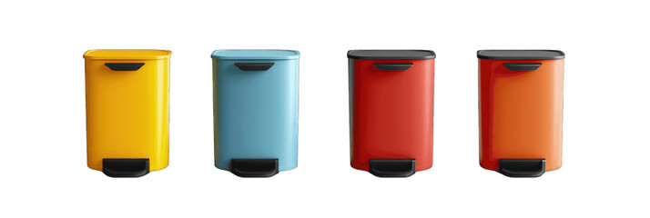 Set of colours street garbage Empty waste bin isolated on transparent background