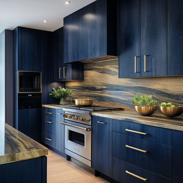 Midnight Blue Elm Cabinets in a Contemporary Urban Kitchen Design