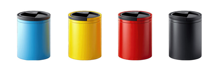 Set of colours street garbage Empty waste bin isolated on transparent background