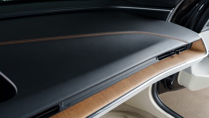 Black leather car dashboard