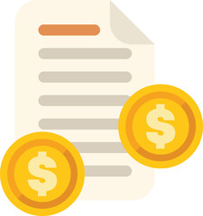 Business document with gold coins representing a financial report, invoice, or successful investment