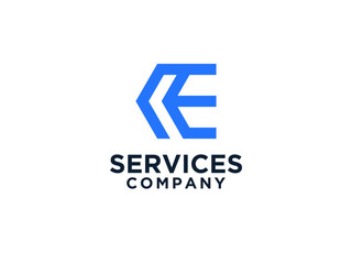 Abstract Initial Letter E Logo. Blue Linear Style with Line Combination. Usable for Business and Technology Logos.
