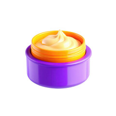 A vibrant 3D rendered jar with orange and purple colors, featuring a creamy substance on top. Ideal for beauty or cosmetic product representation.