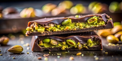 Dubai chocolate bar with green kataifi and pistachio spread with pistachio nuts
