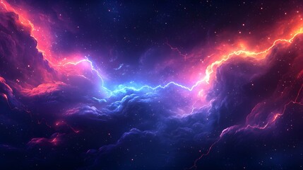 Electric storm scene with a vivid bolt of lightning cutting through dark, swirling clouds, creating a striking contrast for a dynamic banner design