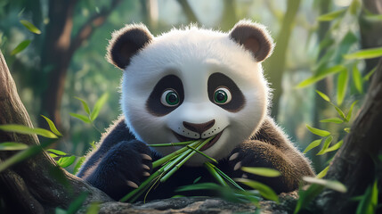 Obraz premium Giant panda eating bamboo. Storm Giant. Illustration