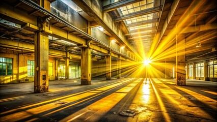 Obraz premium Urban Exploration Photography: Captivating Sunlight Rays in Yellow Abstract Art for Creative Inspiration