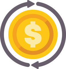 Circular economy concept showing money circulation with arrows going around a dollar coin
