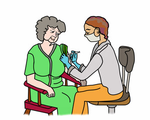 Woman getting medical shot or needle