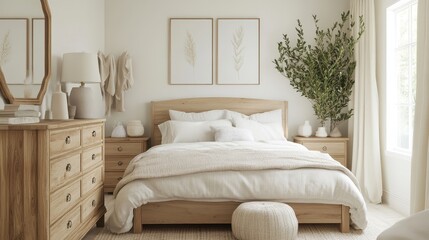 Fototapeta premium Cozy Neutral Bedroom with Natural Touches