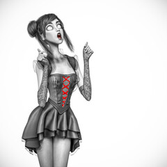 Fototapeta premium gothic girl is in panic with copy space