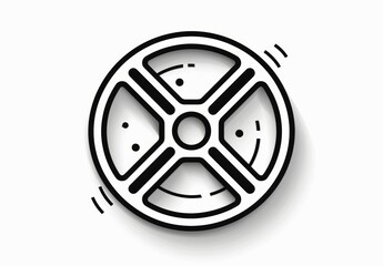 Minimalistic Film Reel Icon with High Contrast Thin Black Lines