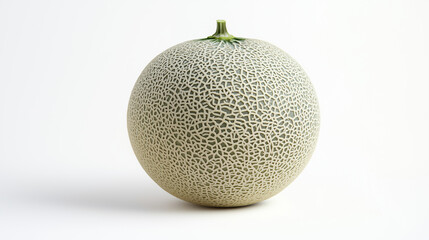Whole cantaloupe melon on white background showcasing unique texture