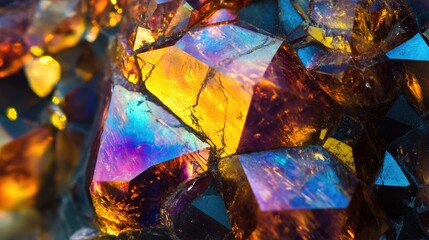 Abstract close-up of a polished gemstone, its internal patterns glowing under light, showcasing brilliance and intricate details